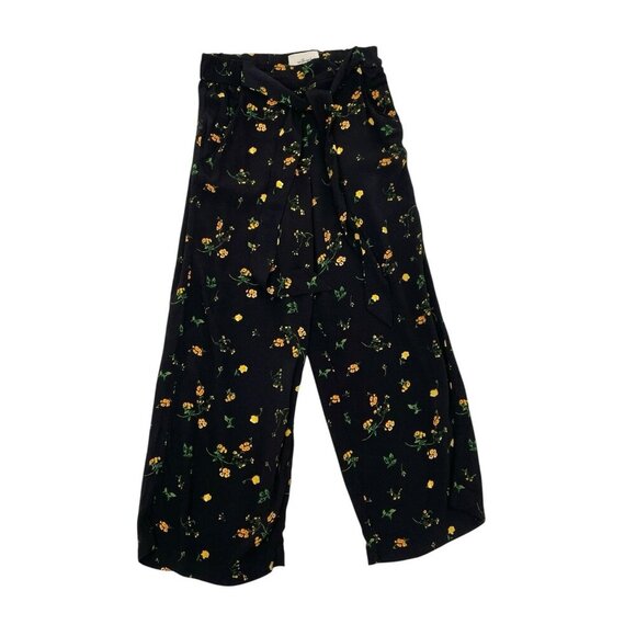 ARITZIA Floral Crepe Wide-Leg Crop Culotte Pull-On Pants Black size XS - Picture 1 of 6